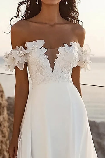 lvory Une ligne dénudée d’épaule Robe de mariée longue appliquée